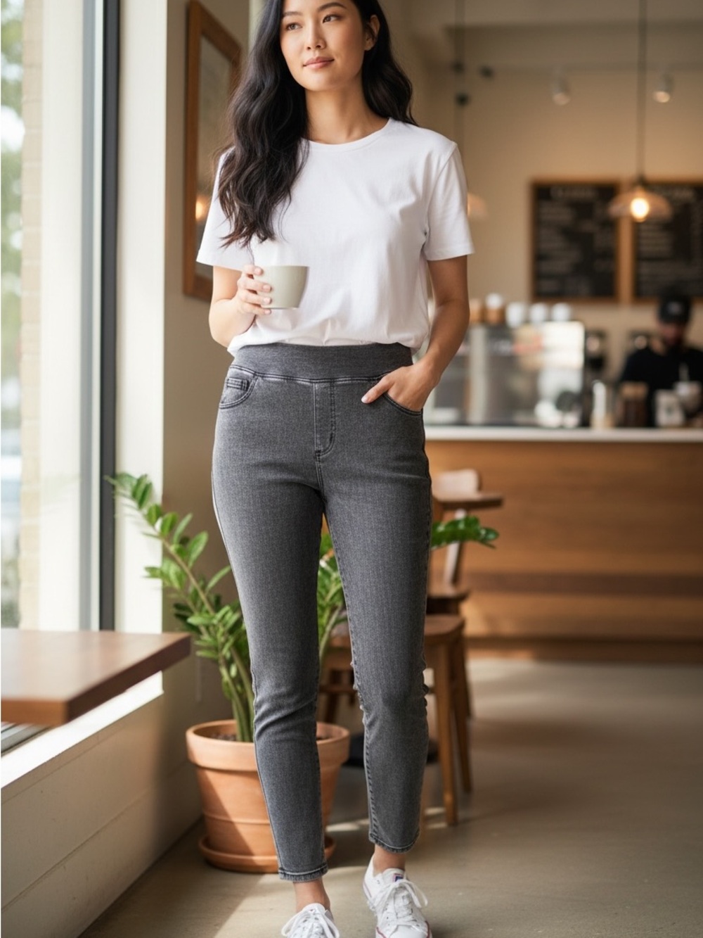 Halara Women’s Gray Pull-On Skinny Jeans Size M 7/8 Ankle Length NWT
